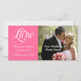 Pink White Wedding Thank You Photo Card Template