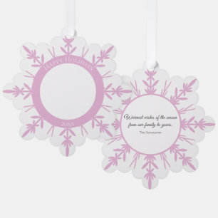 Pink White Winter Snowflake Happy Holidays Dated Ornament Card