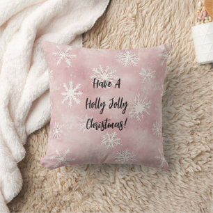 Pink White Winter Snowflakes Christmas Throw Pillow