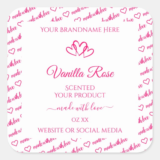 Pink White Word Cloud Frame Product Labels Hearts (Front)