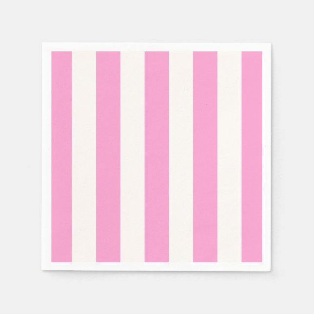 Pink White XL Stripes Pattern Napkin (Front)
