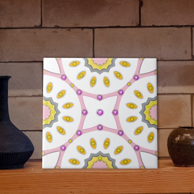 Pink White & Yellow Moroccan Pattern With Diamonds Tile (Creator Uploaded)