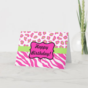 Pink & White Zebra & Cheeta Skin Personalized Card