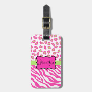 Pink & White Zebra & Cheeta Skin Personalized Luggage Tag