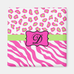 Pink & White Zebra & Cheeta Skin Personalized Magnet