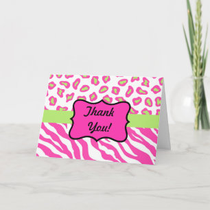 Pink & White Zebra & Cheeta Skin Personalized Thank You Card