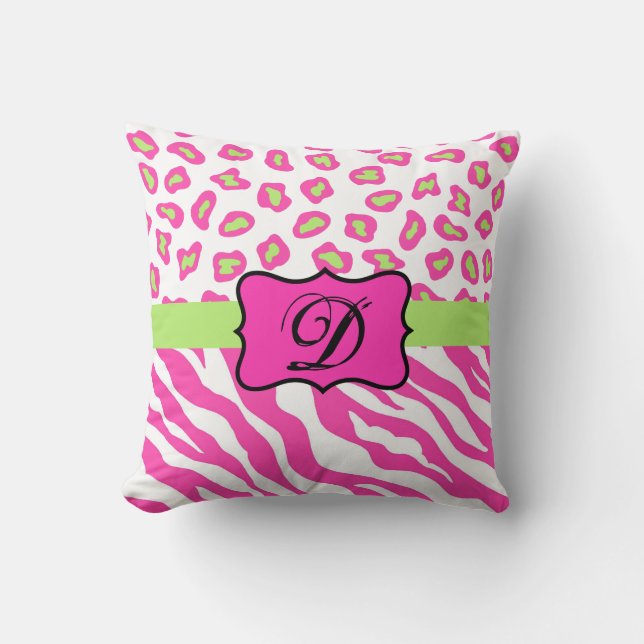 Pink & White Zebra & Cheeta Skin Personalized Throw Pillow (Front)