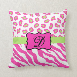 Pink & White Zebra & Cheeta Skin Personalized Throw Pillow