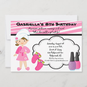 Pink & White Zebra Girls Spa Invite
