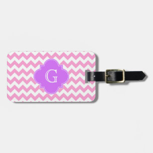 Pink Wht Chevron Zigzag Lilac Quatrefoil Monogram Luggage Tag