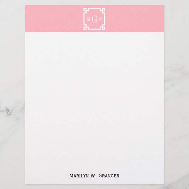 Pink Wht Greek Key #2 Framed 3 Init Monogram (Front)