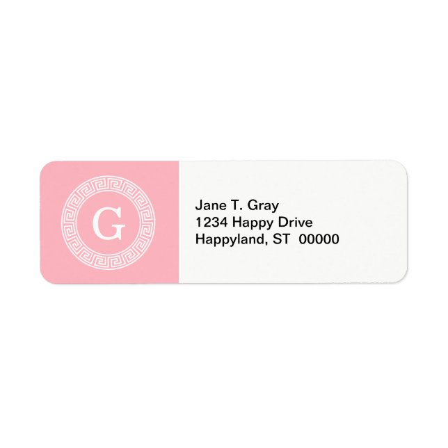 Pink Wht Greek Key Rnd Frame Initial Monogram (Front)