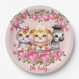 Pink WIld Animal Girl's Baby Shower Invitation Paper Plate