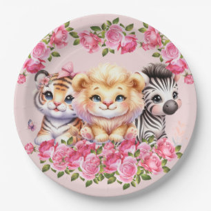 Pink WIld Animal Girl's Baby Shower Invitation Paper Plate