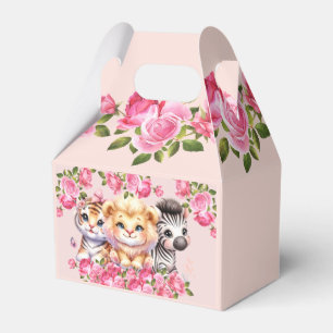 Pink WIld Animal Girl's Baby Shower or Birthday Favor Box