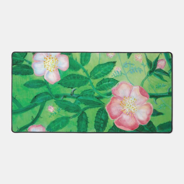 Pink Wild Dog Rose Rosa Canina & Secret Garden Desk Mat (Front)