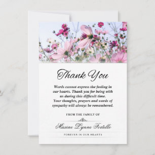 Pink Wild Flower Field Thank You Sympathy Card