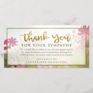 Pink Wild Flower Golden Thank You Sympathy Card