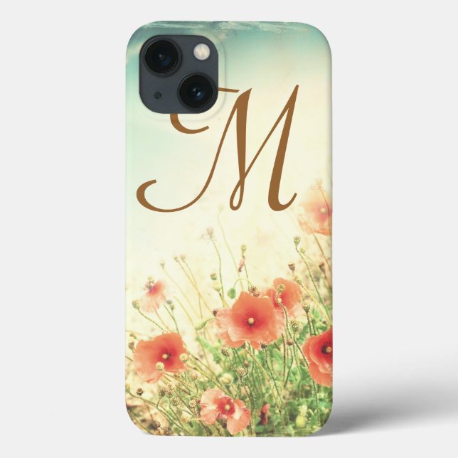 Pink Wild Flowers in Field Monogram IPAD Case (Back)