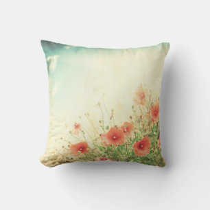 Pink Wild Flowers in Field Throw Couch Pillow