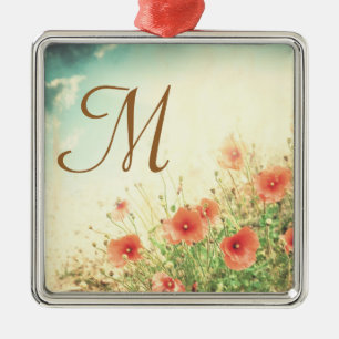 Pink Wild Flowers Monogram Initial Ornament