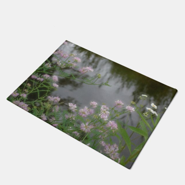 Pink Wild Flowers Near Water Nature  Doormat (Angled)