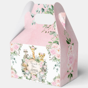 Pink Wild Jungle Safari Animals Baby Girl Shower Favor Box