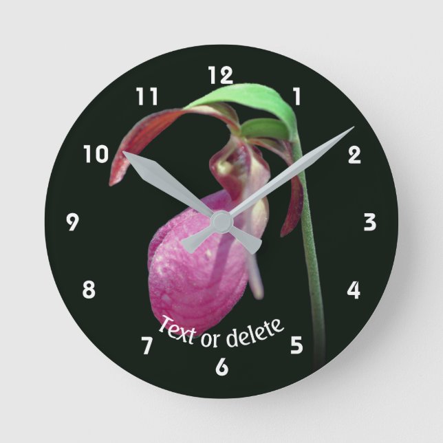 Pink Wild Lady Slipper Flower Personalized Round Clock (Front)