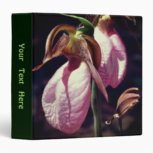 Pink Wild Lady Slipper Orchid Flowers Personalized Binder (Front/Spine)