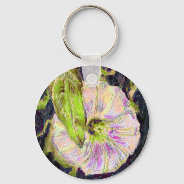 Pink Wild Morning Glory floral art Keychain (Front)