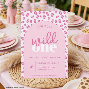 Pink Wild One Girl First Birthday Invitation