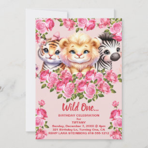 Pink Wild One Girl's Birthday Party Invitations