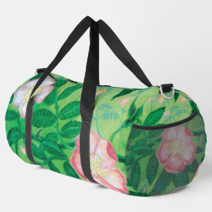 Pink Wild Rose Blooming Duffle Bag
