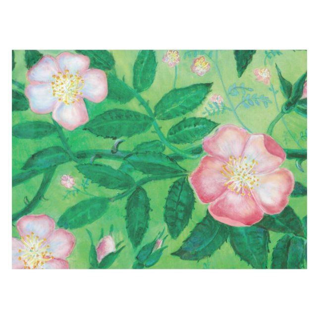 Pink Wild Rose Blooming   Tablecloth (Front (Horizontal))