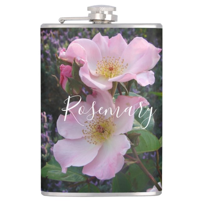 Pink Wild Rose Flower floral Photo Blush Pink Hip Flask (Front)