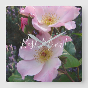 Pink Wild Rose Flower floral Photo Mum Mothers Day Square Wall Clock