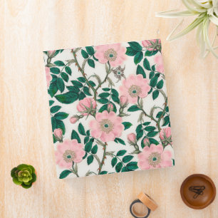 Pink Wild Rose Flowers & Green Leaves Pattern Binder