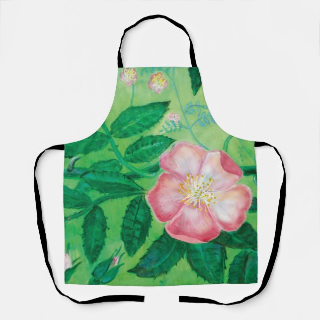 Pink Wild Rose Flowers Secret Garden Apron (Front)