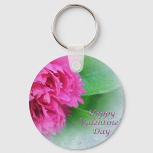 pink wild rose happy valentine's day keychain