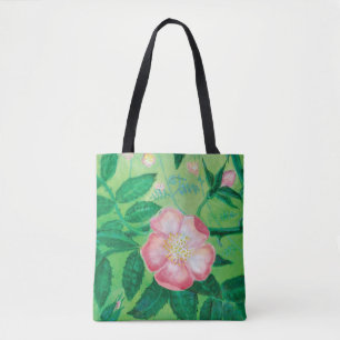 Pink Wild Rose Illustration Tote Bag