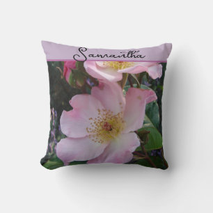 Pink Wild Rose Roses Photo Girls Name Throw Pillow