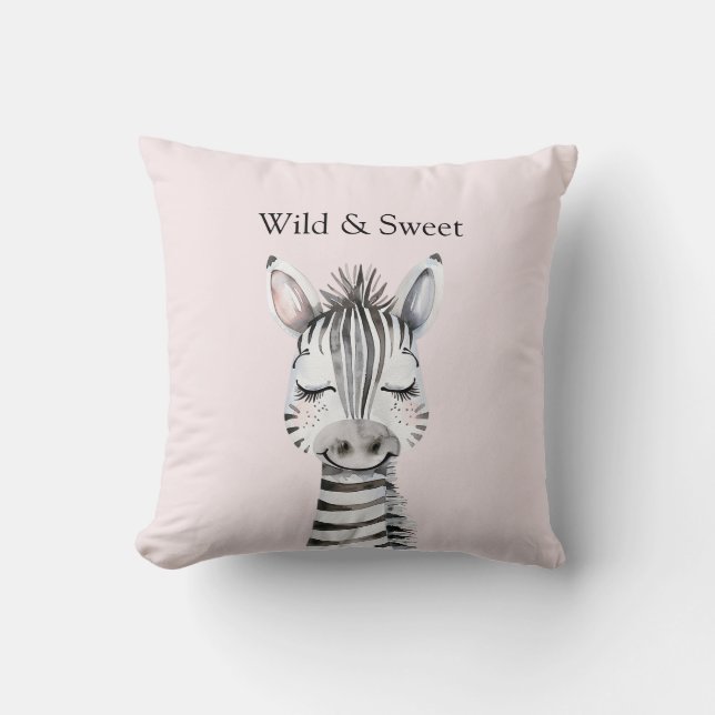 Pink Wild & Sweet Zebra Throw Pillow (Front)