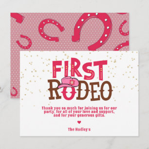 Pink Wild West Cowgirl 1st Birthday Thankyou Card