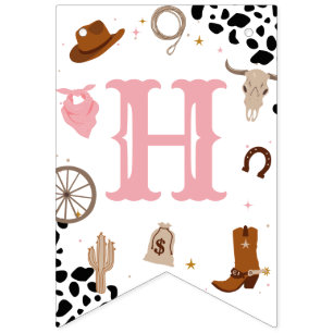 Pink Wild West Rodeo Girl Happy Birthday Bunting Flags