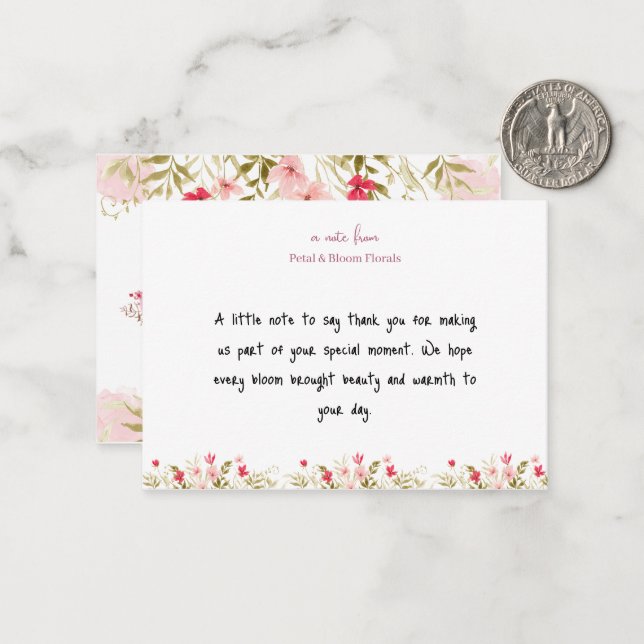 Pink Wildflower "A Note From" Card (Front/Back In Situ)