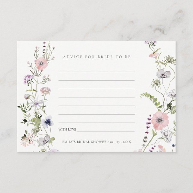 Pink Wildflower Advice For Bride Bridal Shower Enclosure Card (Front)
