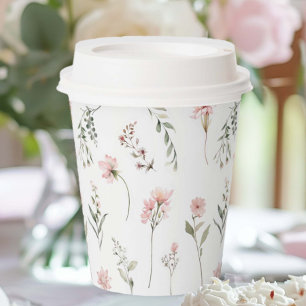 Pink Wildflower and Sage Green Greenery party Paper Cups