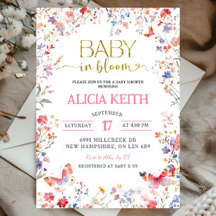 Pink Wildflower Baby in Bloom Baby Shower Invitation