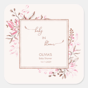 Pink Wildflower Baby in Bloom Thank You Square Sticker