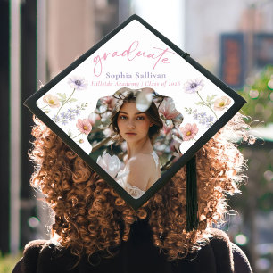 Pink Wildflower Bloom Graduation Party Cap Topper